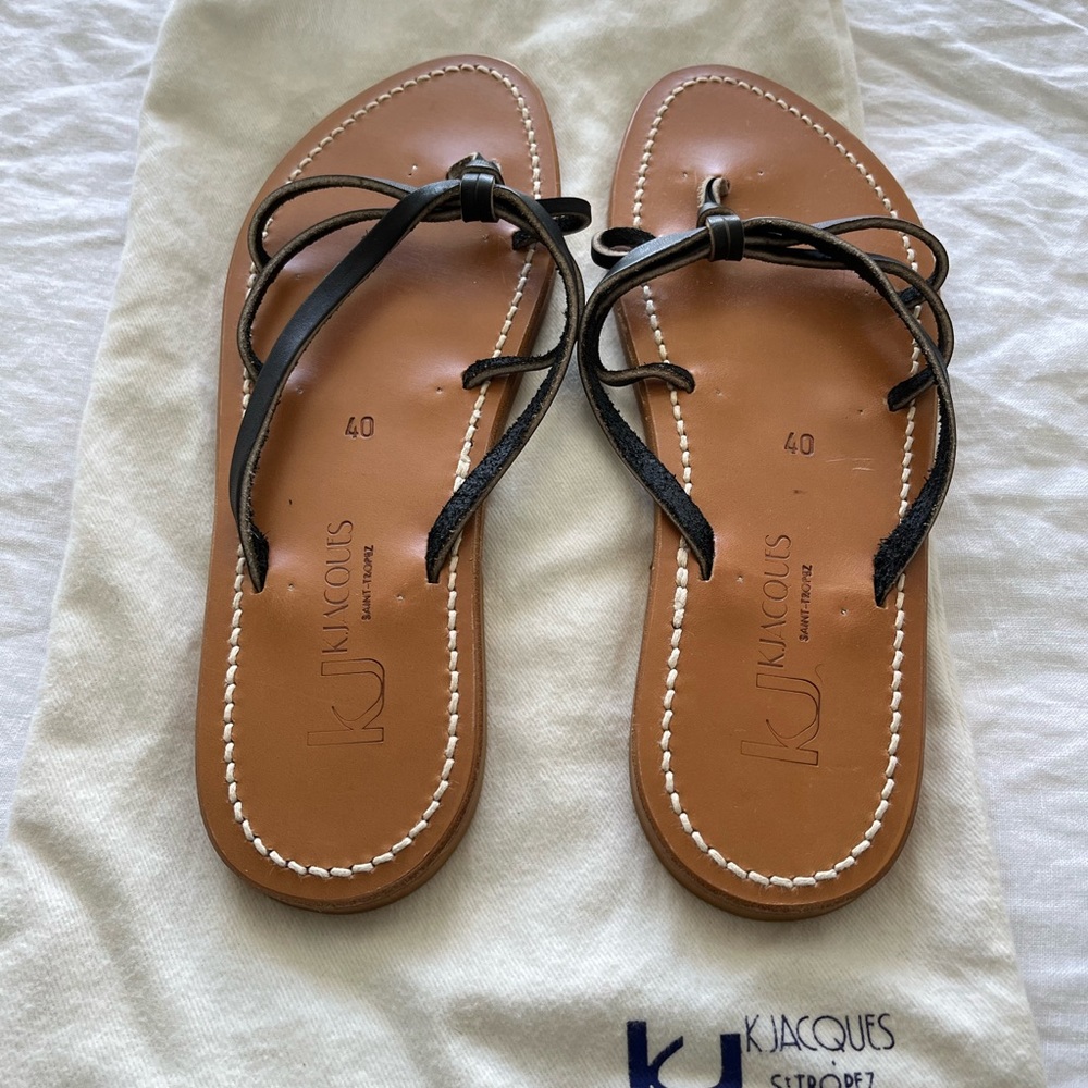 METELIS Leather slides from KJacques St Tropez. In black leather